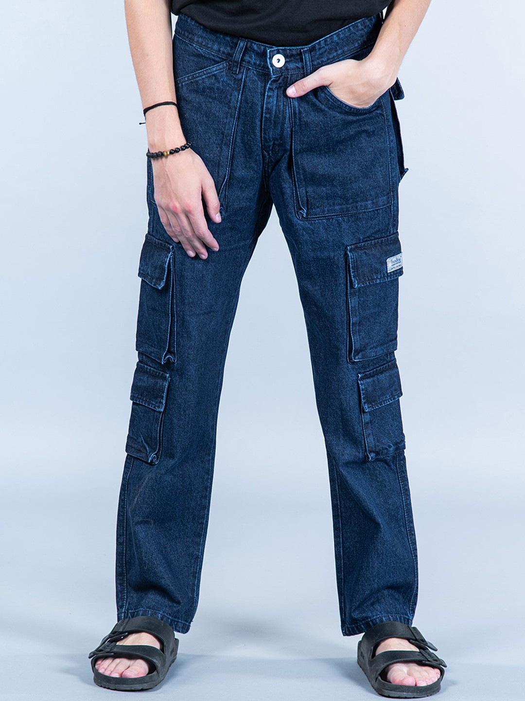 

Tistabene Men Comfort Straight Fit Clean Look Stretchable Cotton Cargo Jeans, Blue