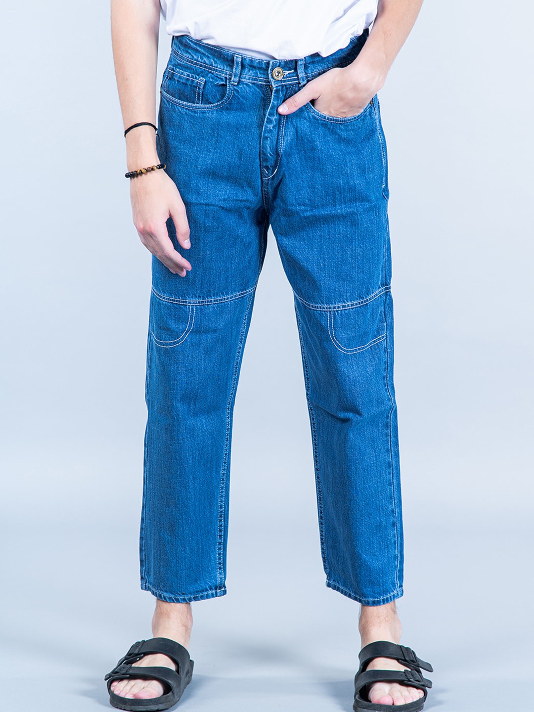 

Tistabene Men Comfort Stretchable Clean Look Cotton Cropped Jeans, Blue