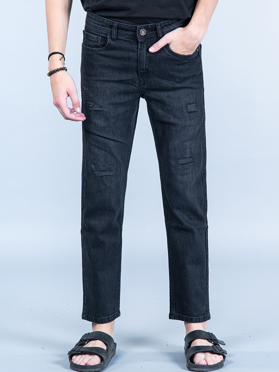

Tistabene Men Mid Rise Comfort Slim Fit Mildly Distressed Stretchable Jeans, Black