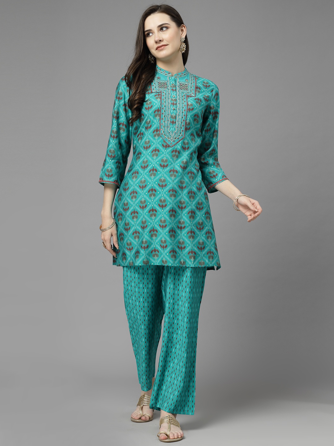 

Nayam By Lakshita Women Printed Tunic with Palazzos, Sea green