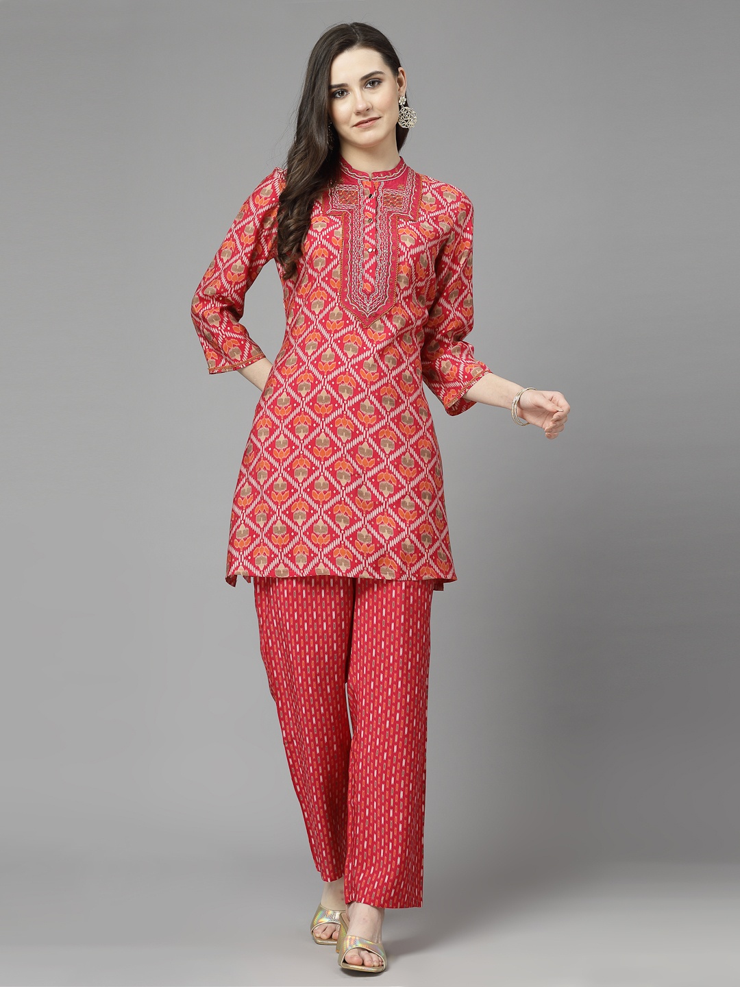 

Nayam By Lakshita Women Printed Tunic with Palazzos, Fuchsia