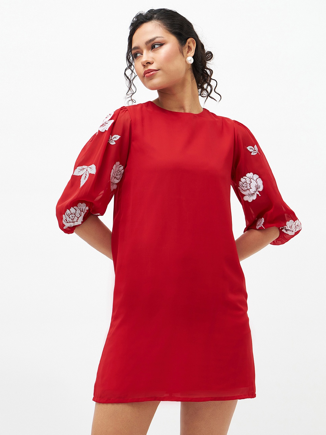 

SASSAFRAS Red Georgette A-Line Dress