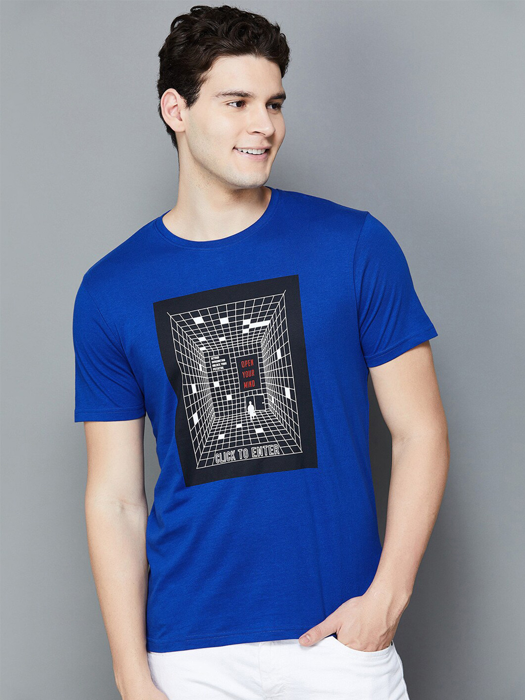 

Fame Forever by Lifestyle Printed Round Neck Cotton T-shirt, Blue