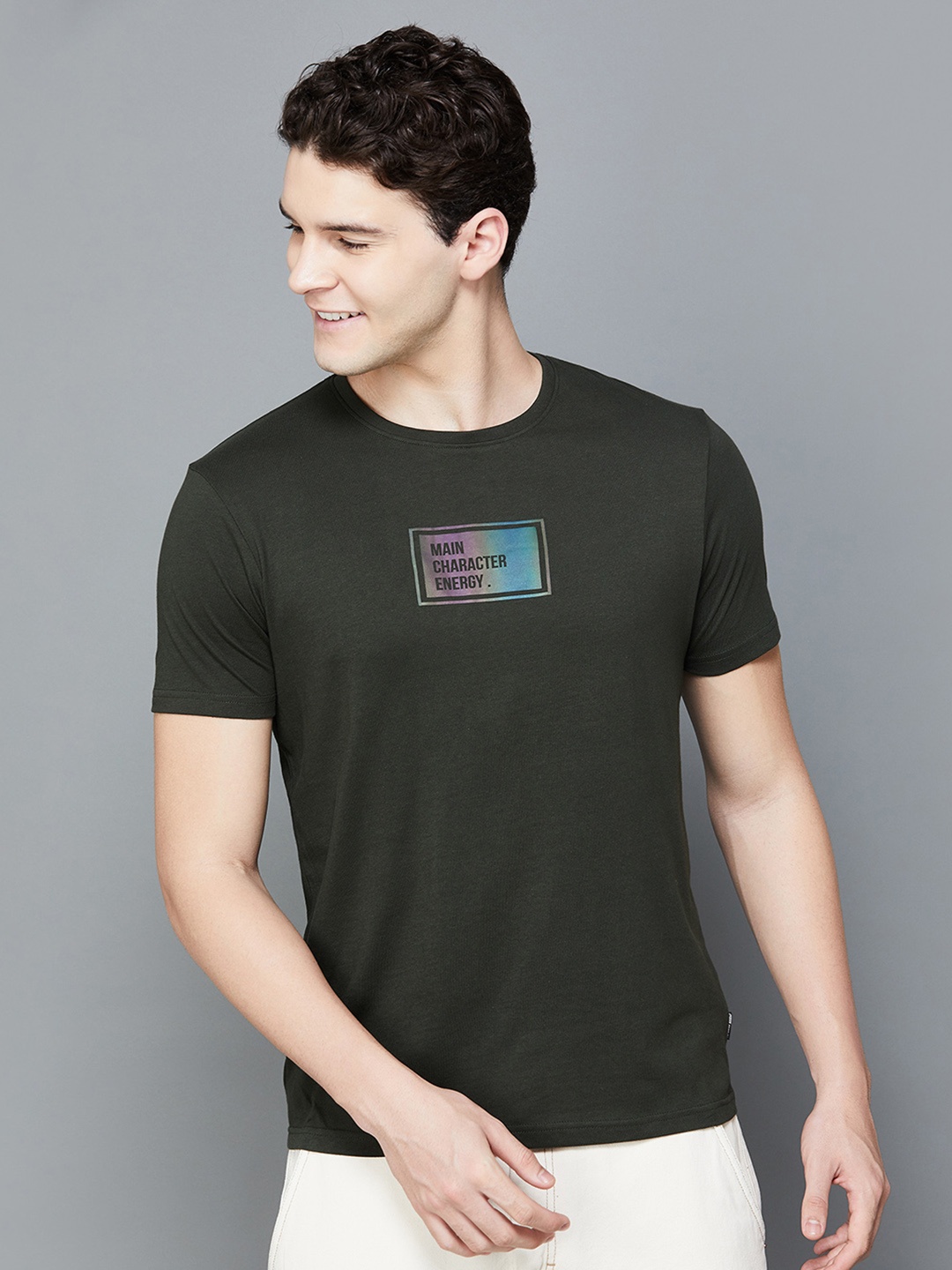 

Fame Forever by Lifestyle Typography Printed Cotton T-shirt, Olive