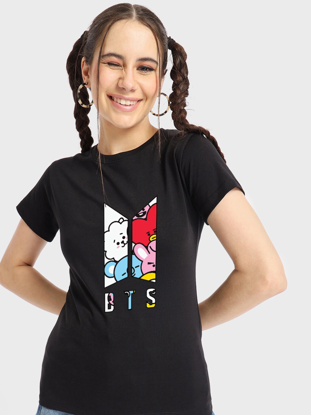 

Bewakoof Black Graphic Printed Round Short Sleeves Neck Pure Cotton T-shirt