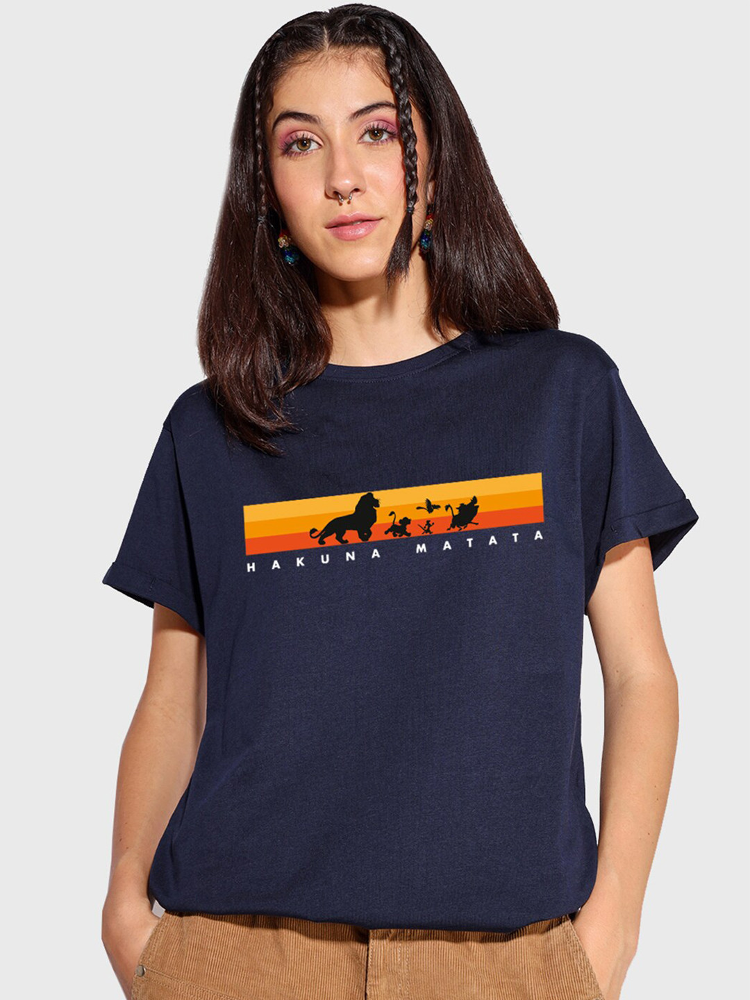 

Bewakoof Blue Graphic Printed Round Neck Short Sleeves Pure Cotton Relaxed Fit T-shirt