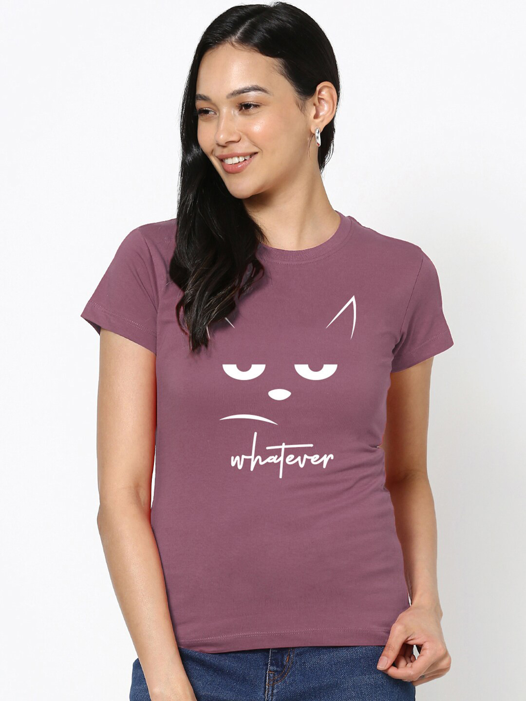 

Bewakoof Purple Typography Printed Round Neck Short Sleeves Pure Cotton T-shirt
