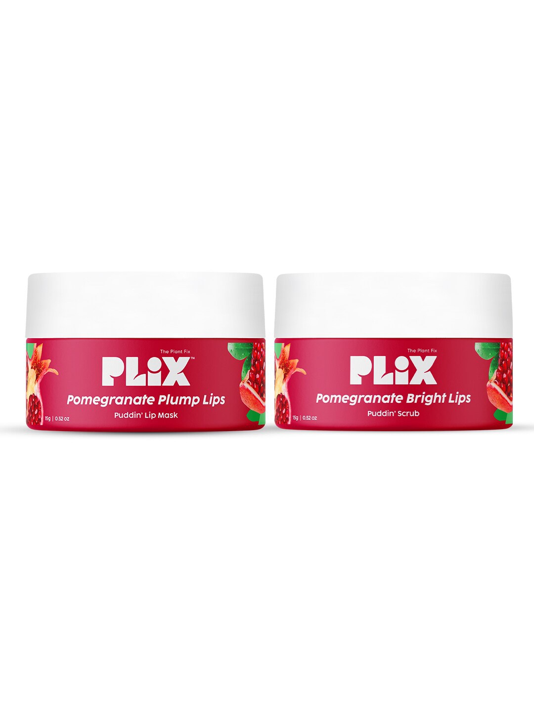 

PLIX THE PLANT FIX Set Of 2 Puddin Pomegranate Plump Lips Mask & Scrub - 15g Each, Red