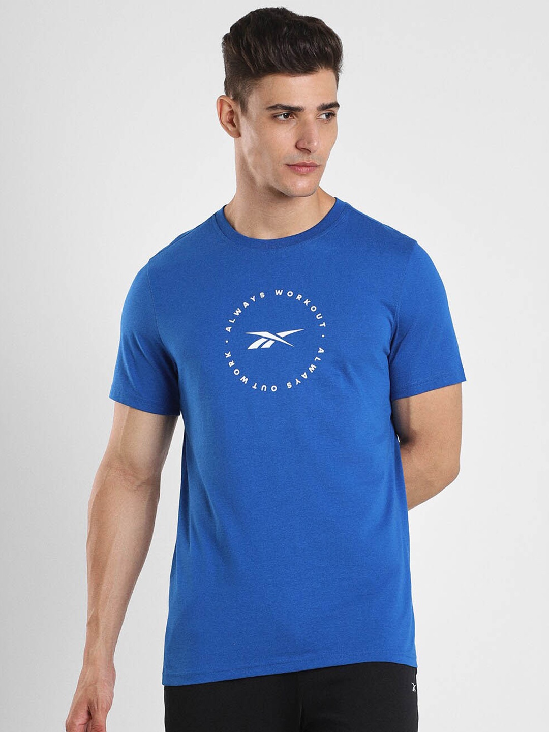 

Reebok Prime Graphic-Printed Slim-Fit Pure-Cotton T-Shirt, Blue