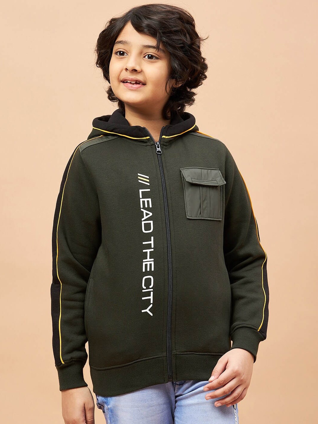 

Ben & Joe Boys Typography Printed Hooded Antimicrobial Fleece Pullover, Green