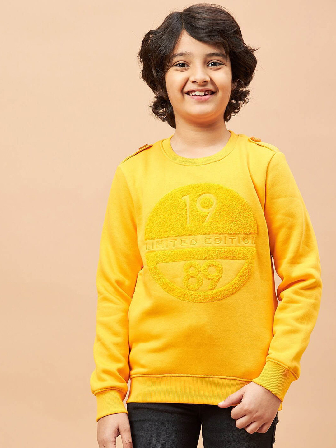 

Ben & Joe Boys Typography Round Neck Fleece Pullover, Yellow