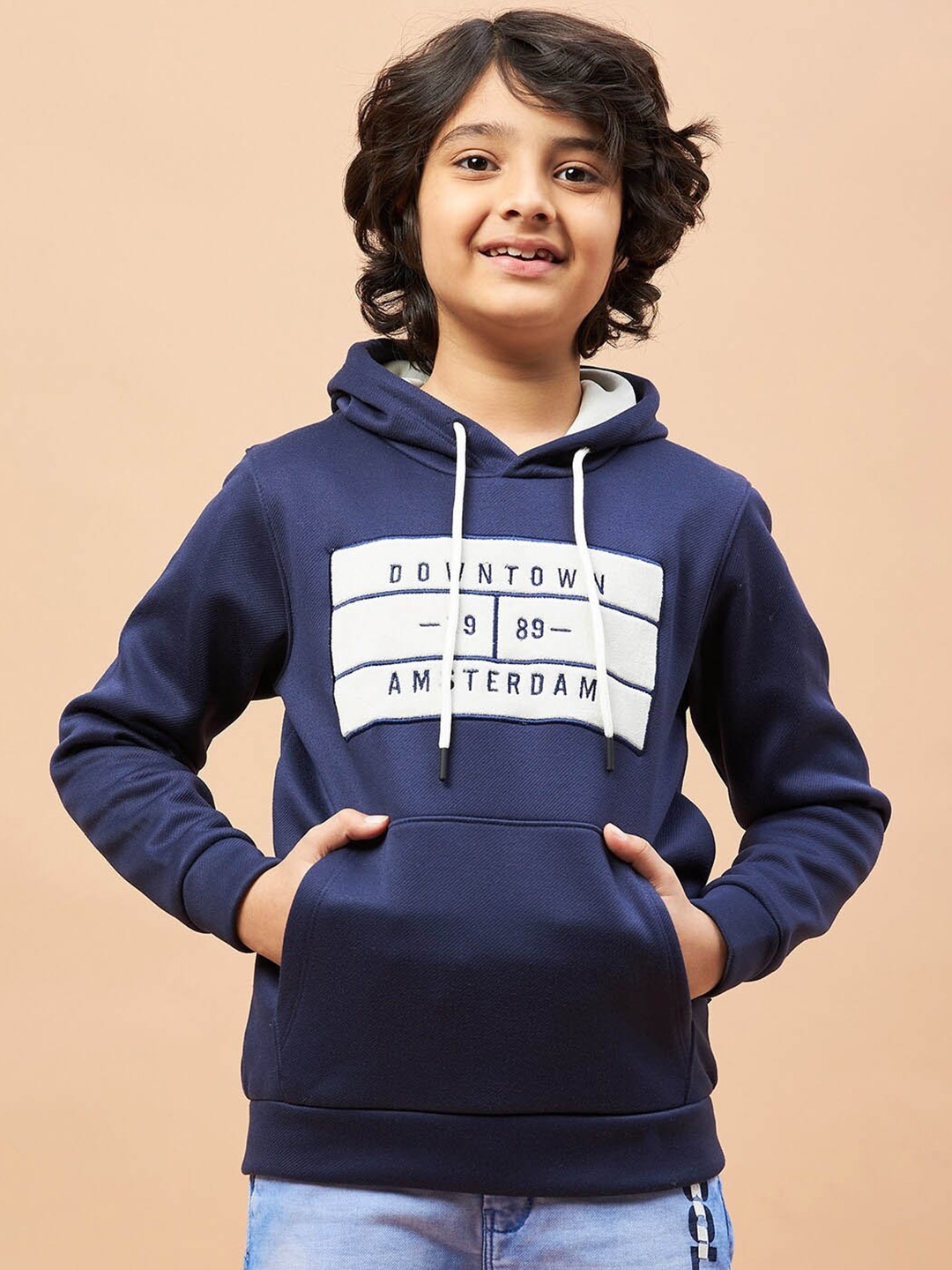 

Ben & Joe Boys Typography Printed Hooded Fleece Pullover, Navy blue