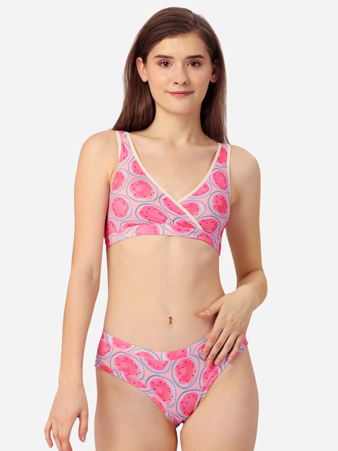 

Soie Printed Seamless Non Padded Full Coverage Lingerie Set RL-SET BB-05-BP-05P-4, Pink