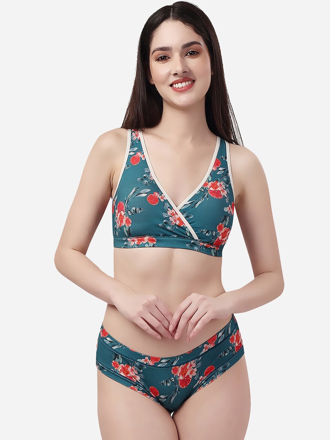 

Soie Printed Seamless Non Padded Full Coverage Lingerie Set RL-SET BB-05-BP-05P-8, Green