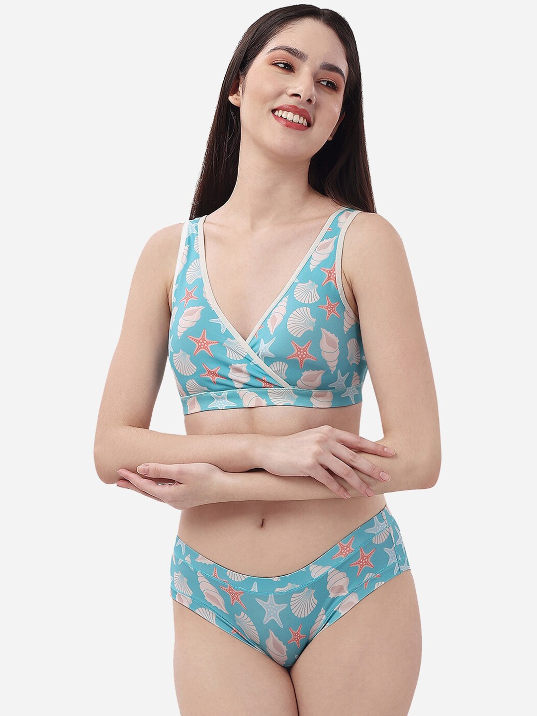 

Soie Printed Seamless Non Padded Full Coverage Lingerie Set RL-SET BB-05-BP-05P-5, Blue