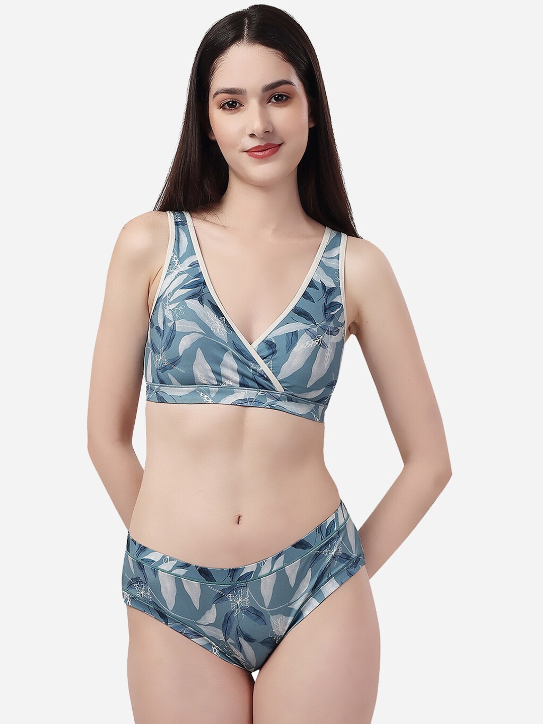 

Soie Printed Seamless Non Padded Full Coverage Lingerie Set RL-SET BB-05-BP-05P-6, Blue