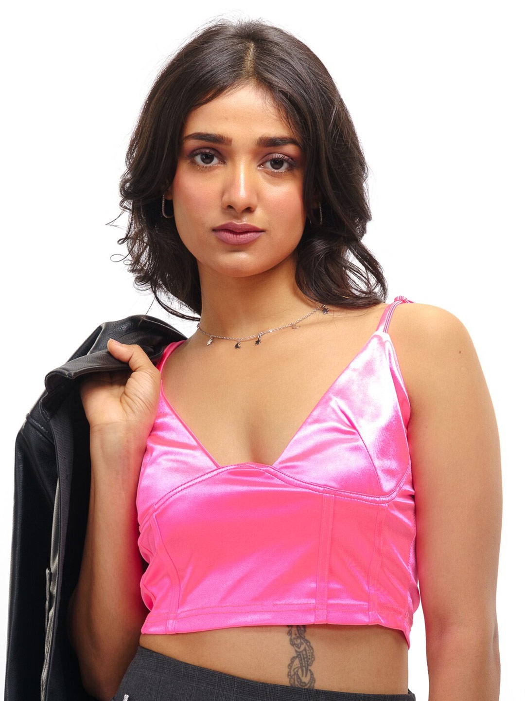 

FREAKINS Bralette Satin Crop Top, Pink