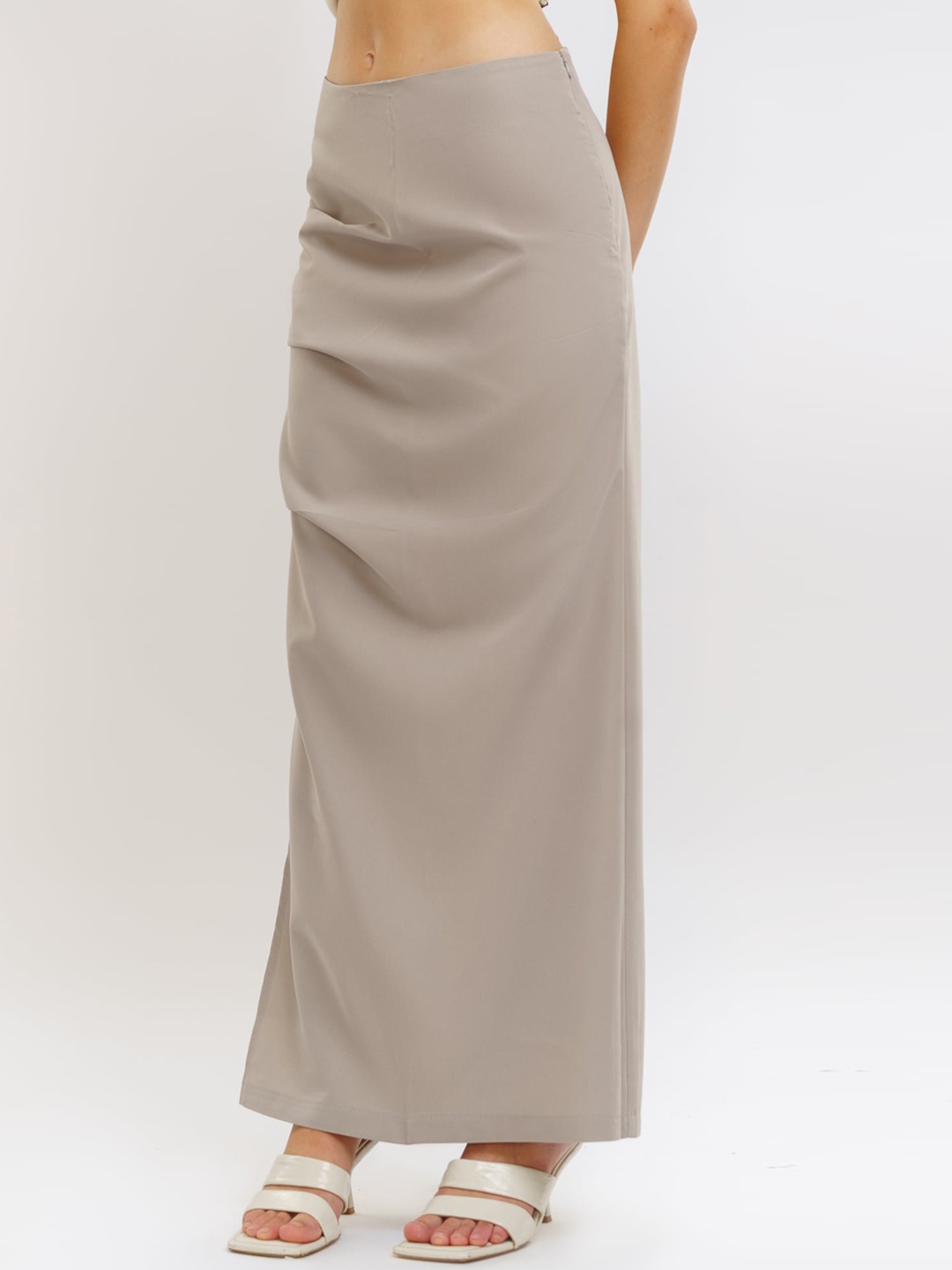 

FREAKINS Side Slit Ruched Rigid Maxi Pencil Skirt, Grey