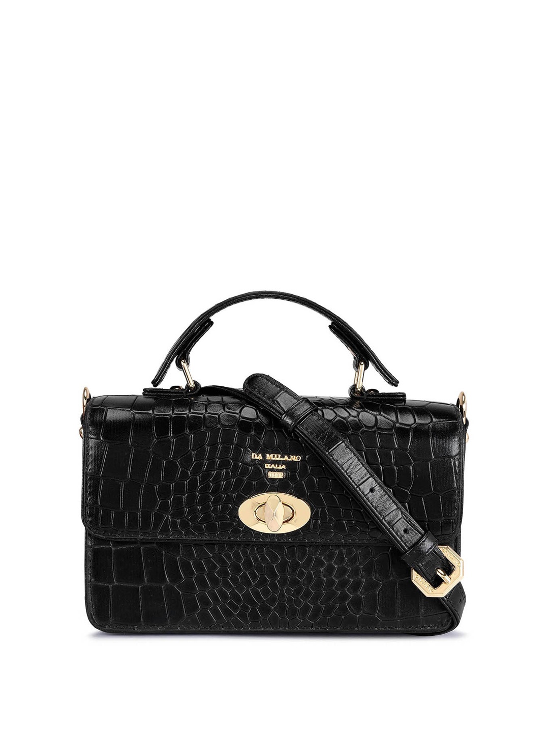 

Da Milano Animal Textured Leather Structured Satchel, Black