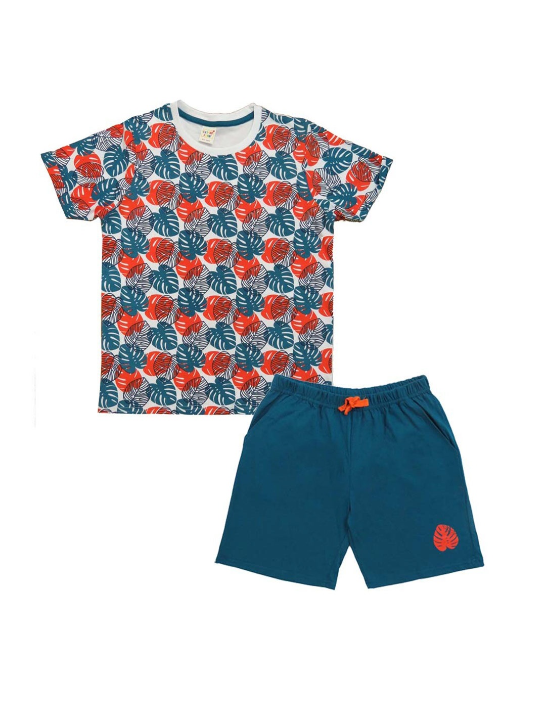 

Clothe Funn Boys Conversatinal Printed Pure Cotton T-shirt With Pyjamas, Blue