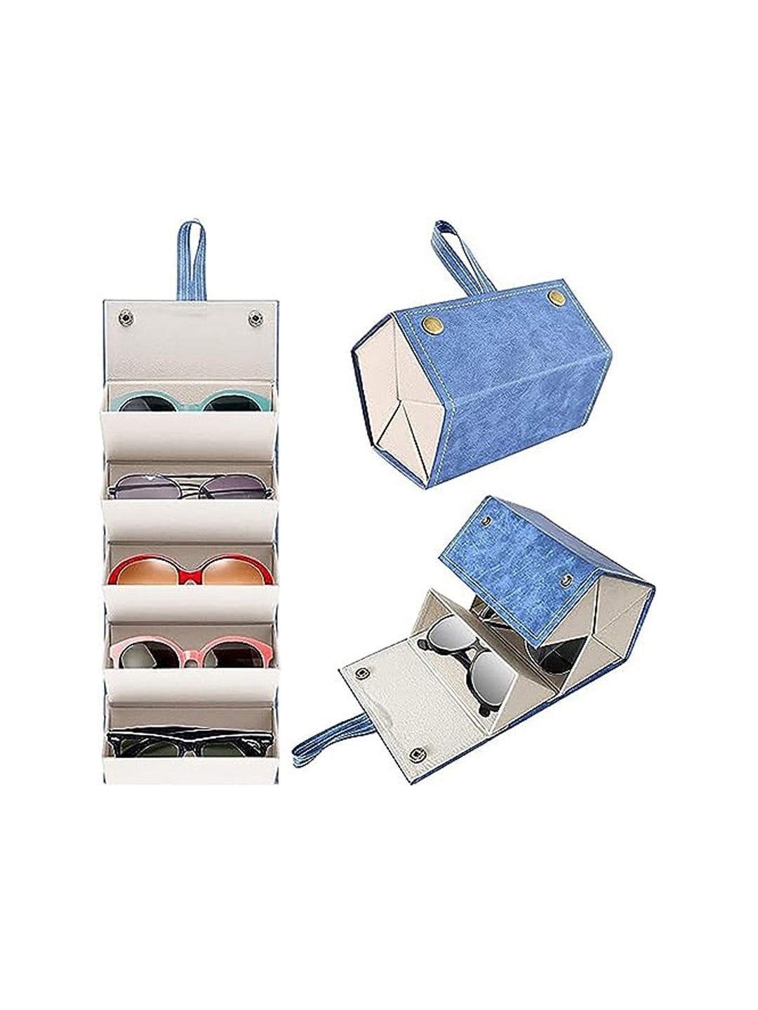 

HOUSE OF QUIRK 5-Compartment Foldable Sunglasses Case, Blue