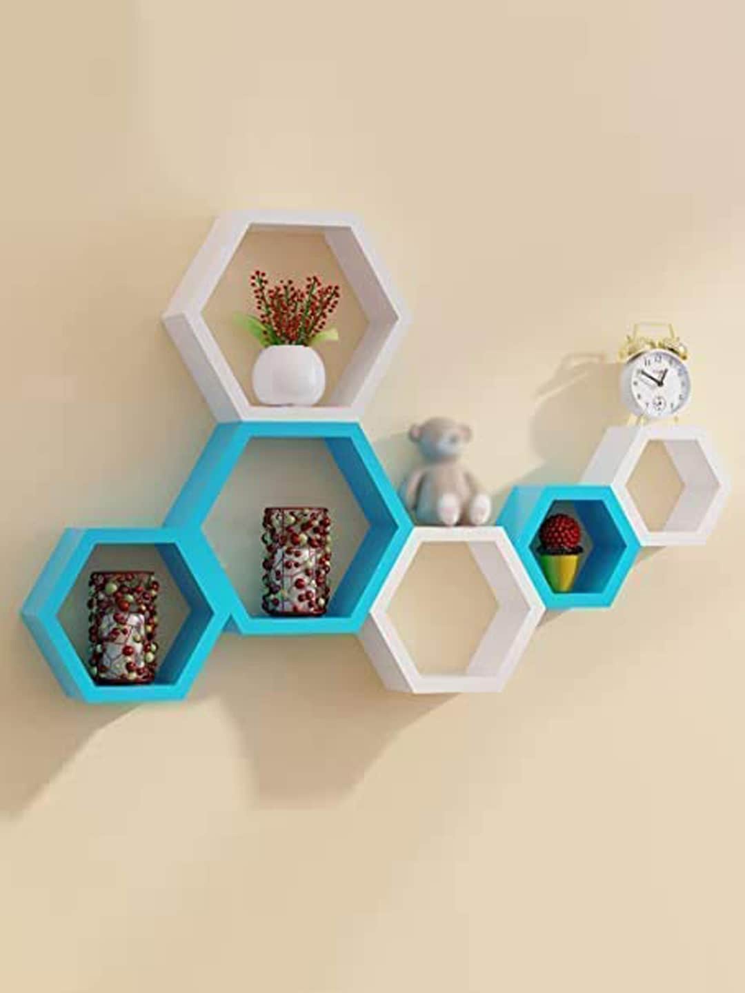 

Devansh White & Blue 6-Pieces MDF Hexagon Wall Shelves