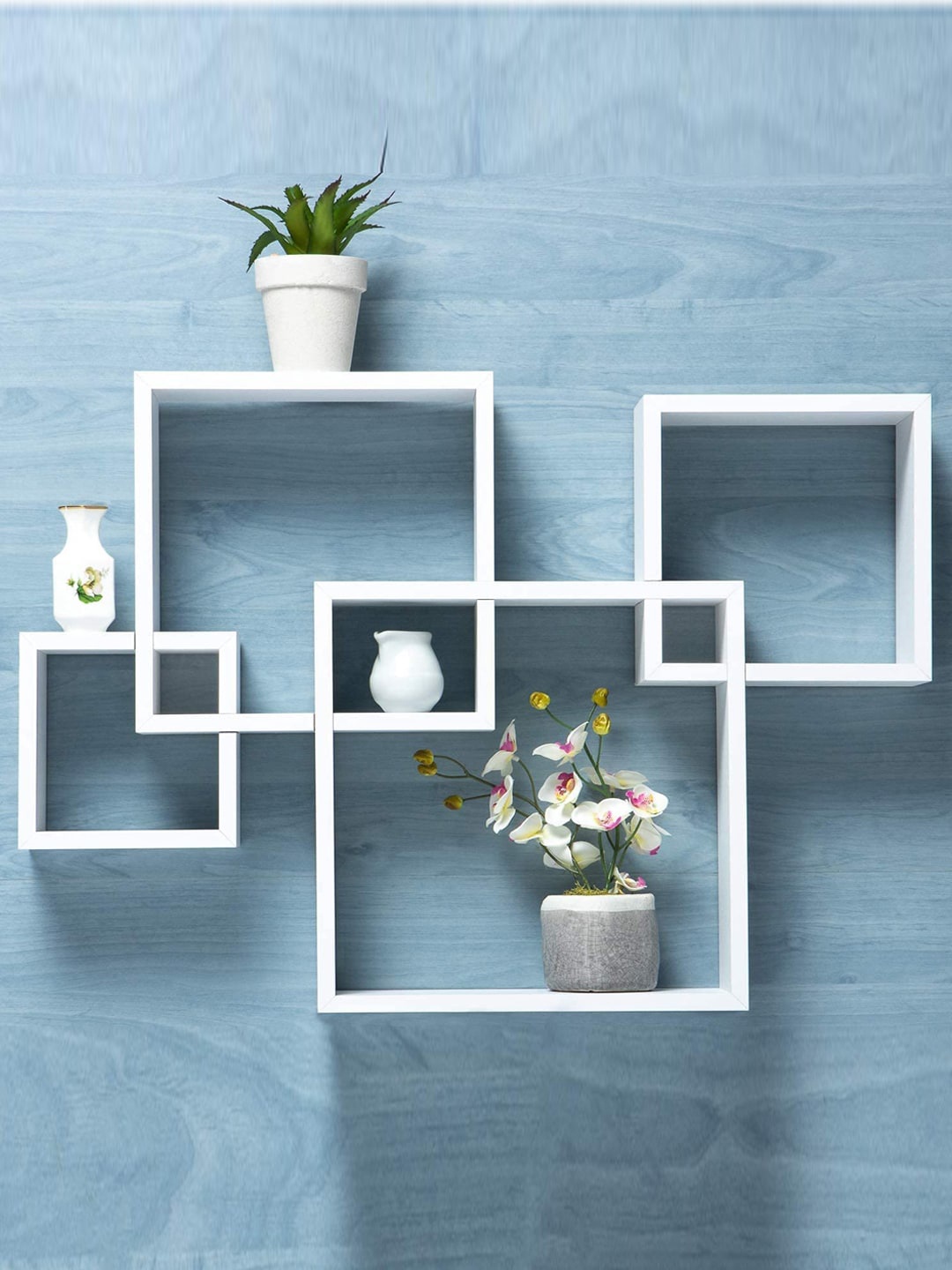 

Devansh 4 Pcs White MDF Intersecting Wall Shelves