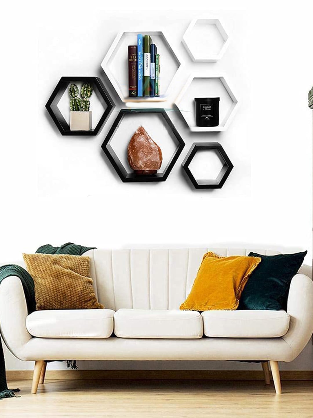 

Devansh Black & White 6-Pieces MDF Hexagon Wall Shelves