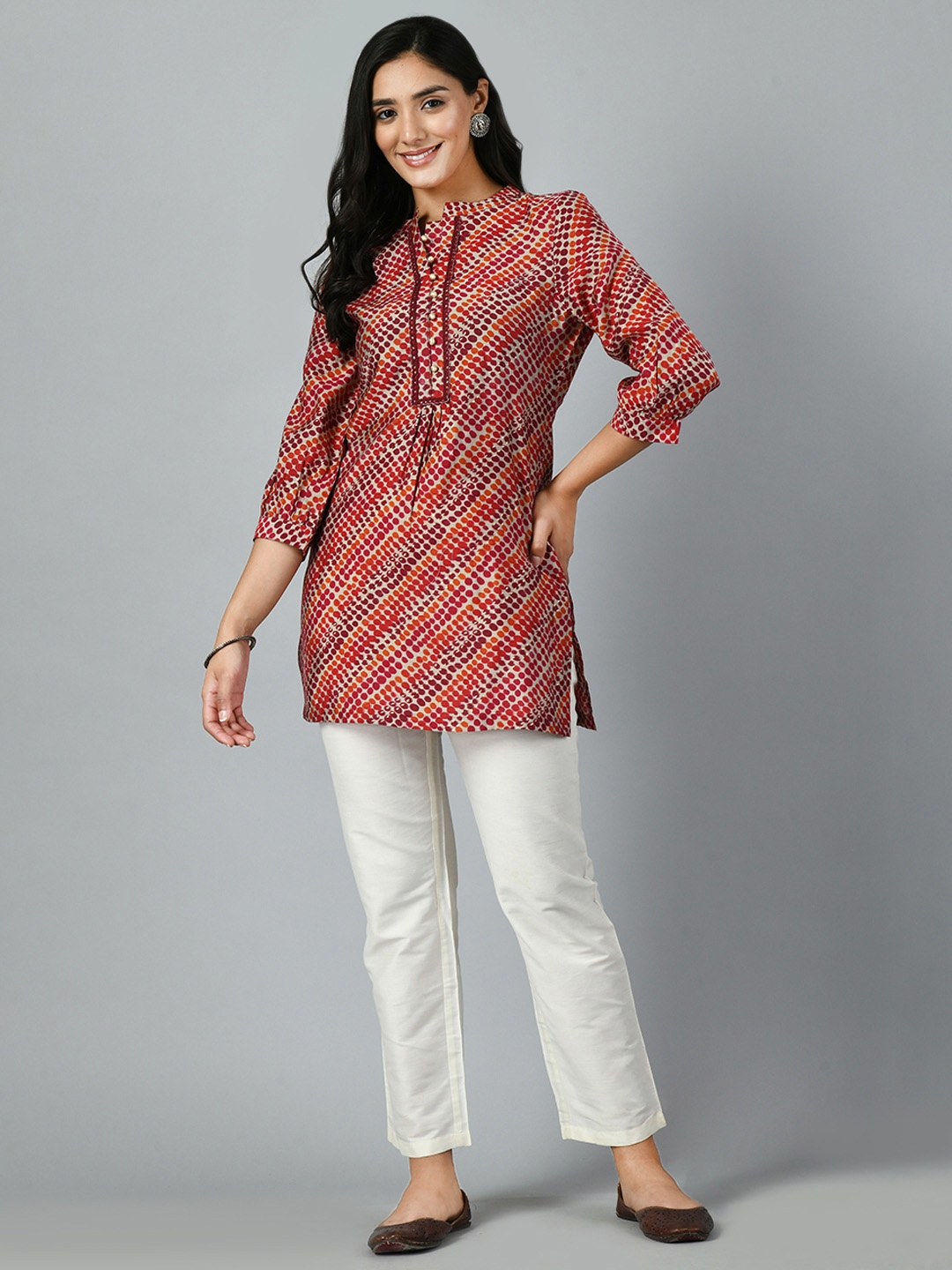 

MEESAN Printed Straight Kurti, Red