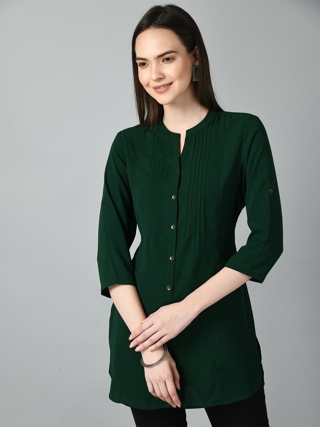 

MEESAN Women Straight Kurti, Green