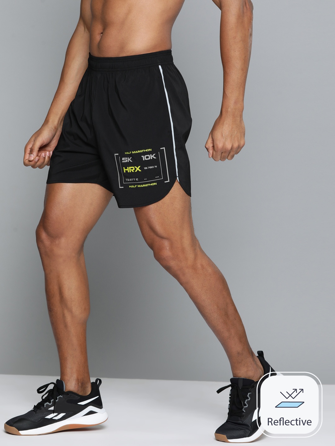 

HRX by Hrithik Roshan Men Typography Printed Rapid-Dry Running Sports Shorts, Black