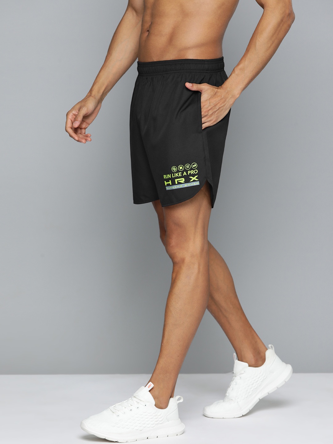 

HRX by Hrithik Roshan Men Typography Printed Rapid-Dry Running Sports Shorts, Black