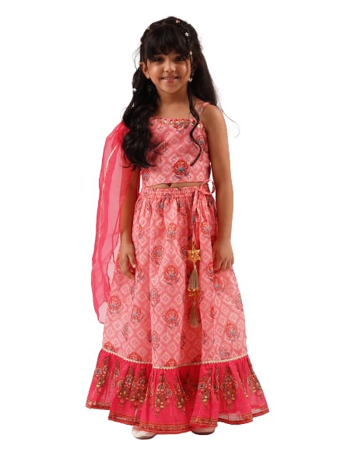 

LIL DRAMA Girls Printed Ready to Wear Lehenga & Choli, Pink