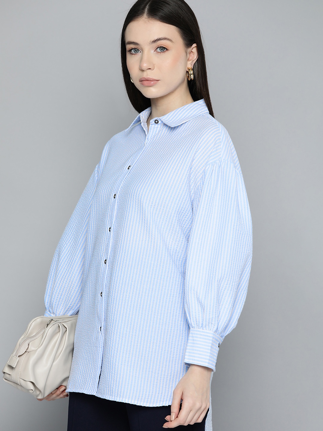 

Chemistry Women Opaque Striped Casual Shirt, Blue