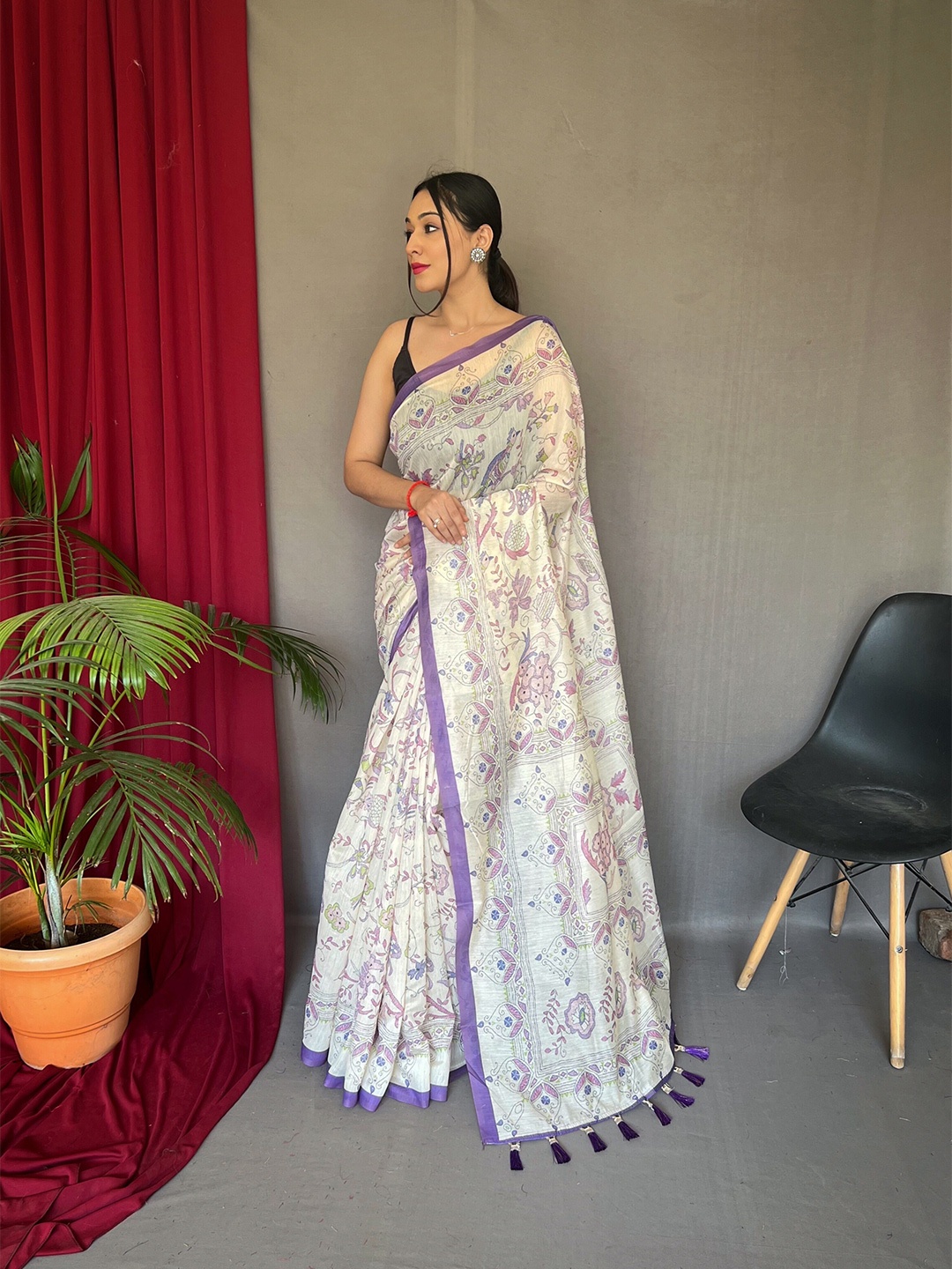 

Munir Ethnic Motifs Printed Pure Cotton Ikat Saree, Purple