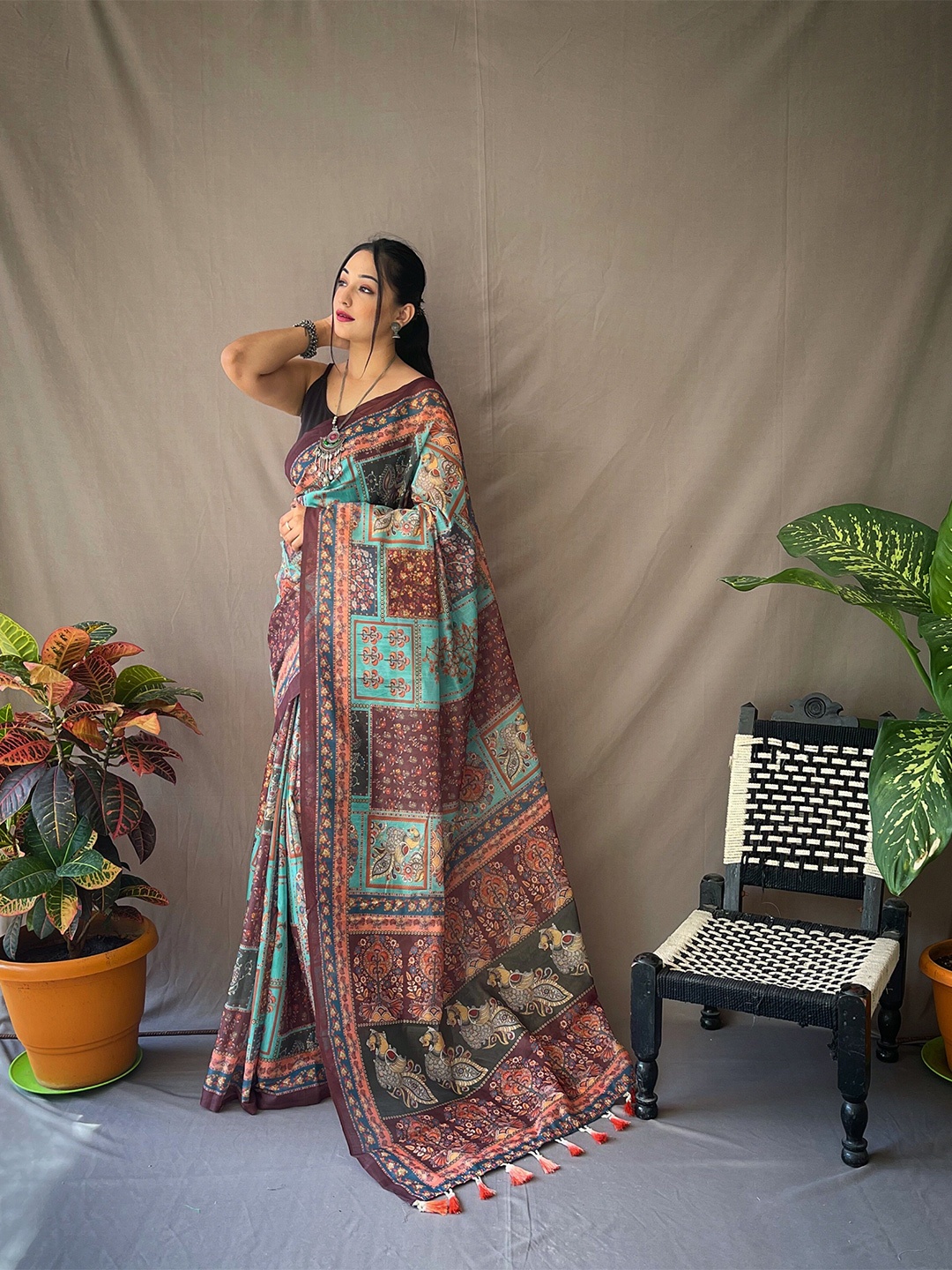 

Munir Ethnic Motifs Printed Pure Cotton Saree, Blue