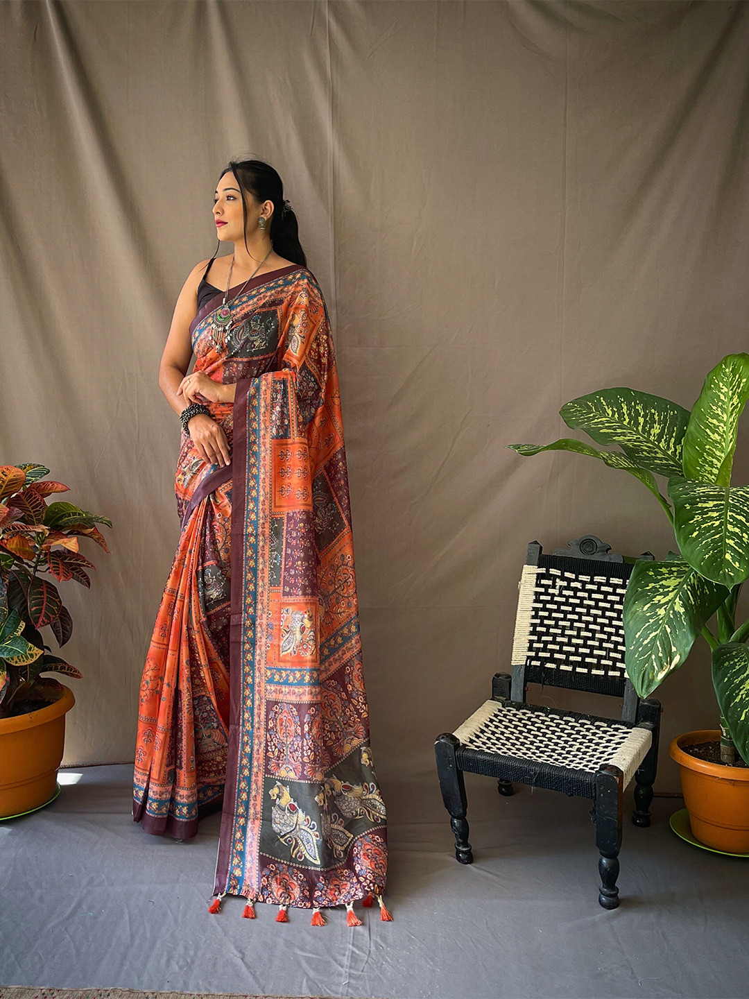 

Munir Ethnic Motifs Printed Pure Cotton Saree, Orange