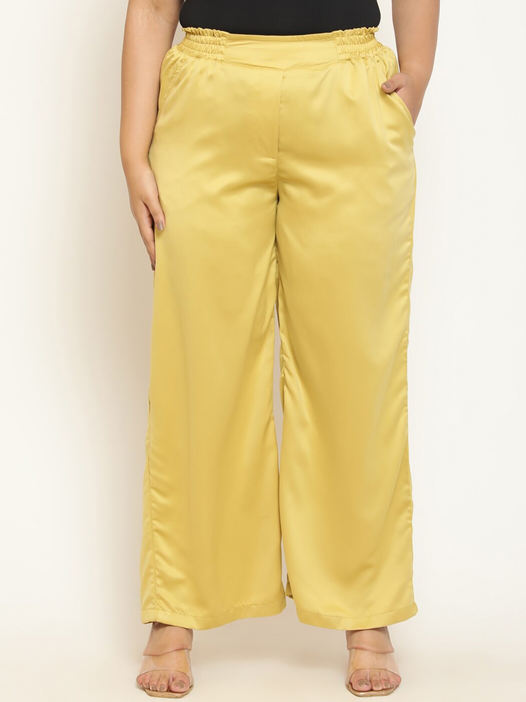 

Amydus Women Plus Size High-Rise Parallel Trousers, Yellow