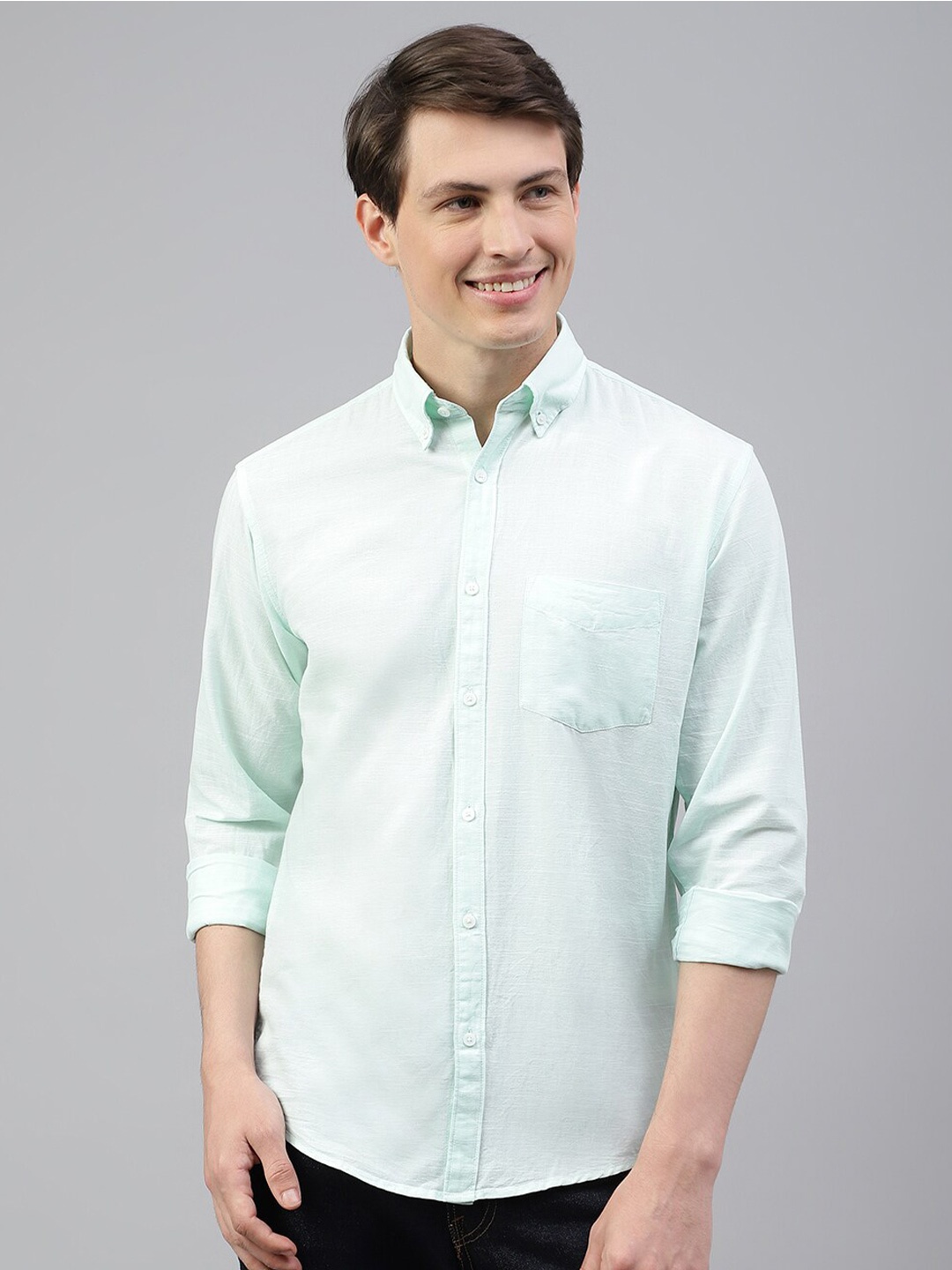 

Richlook Standard Button-Down Collar Casual Shirt, Green