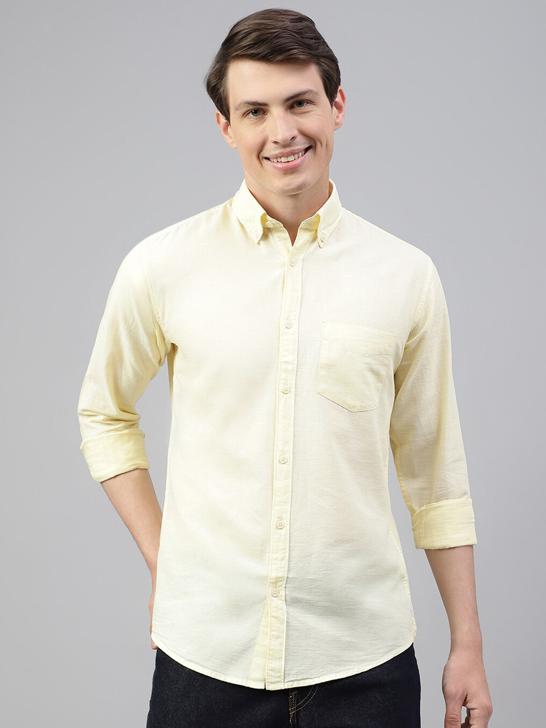 

Richlook Standard Button-Down Collar Casual Shirt, Yellow