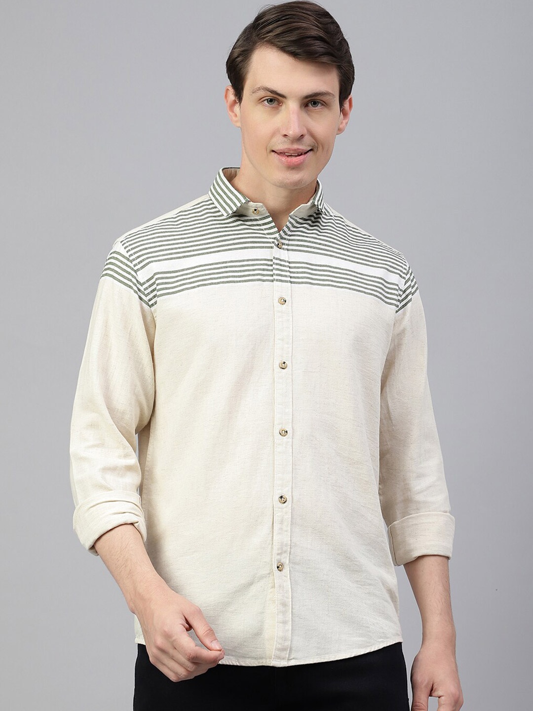 

Richlook Standard Horizontal Striped Casual Shirt, Off white