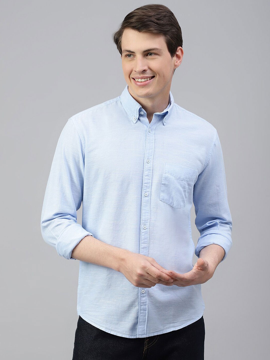 

Richlook Standard Regular Fit Button-Down Collar Long Sleeves Casual Shirt, Blue
