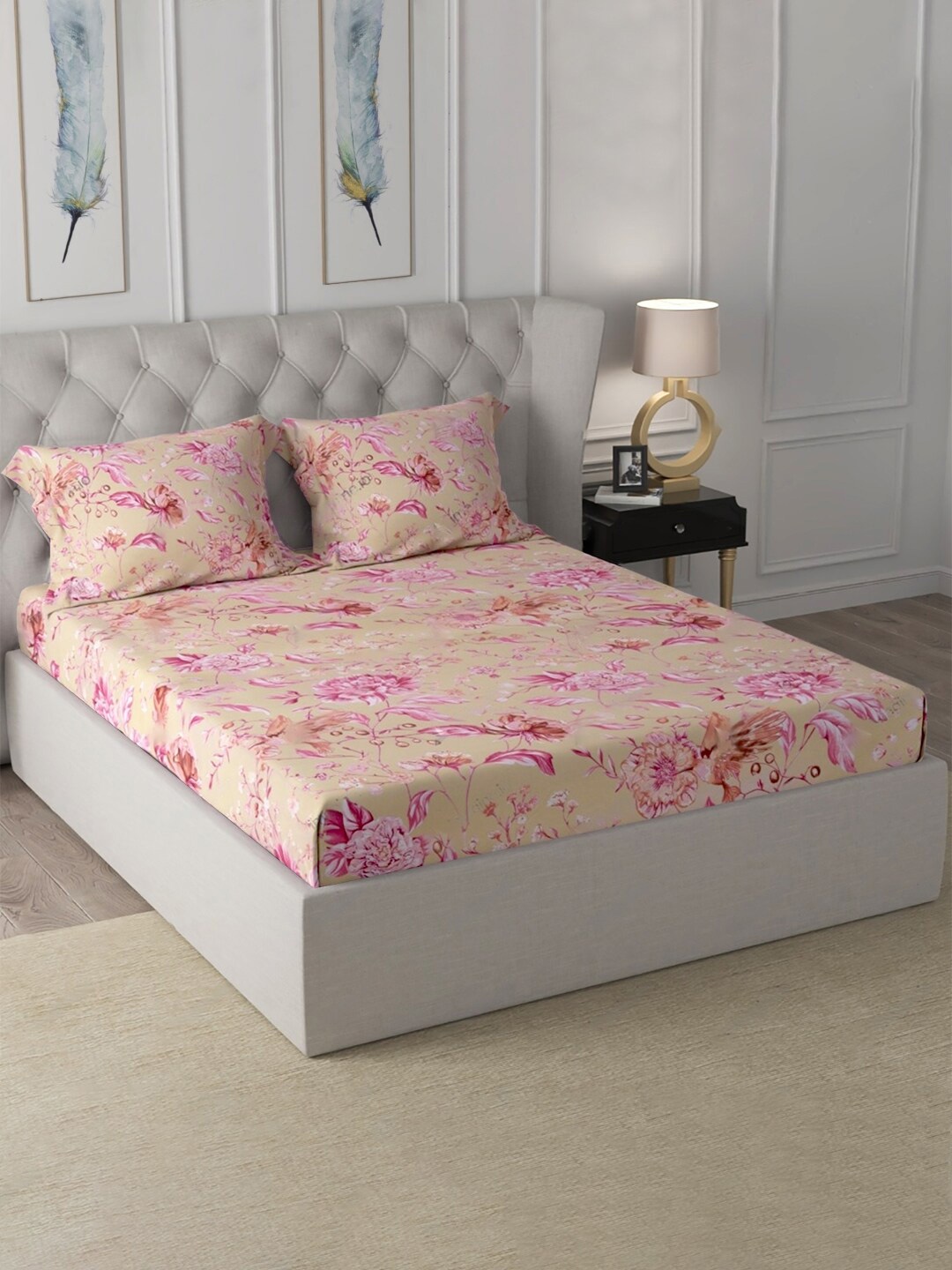 

Cloth Fusion Cotton 180 TC Fitted King Bedsheet With 2 Pillow Covers, Pink