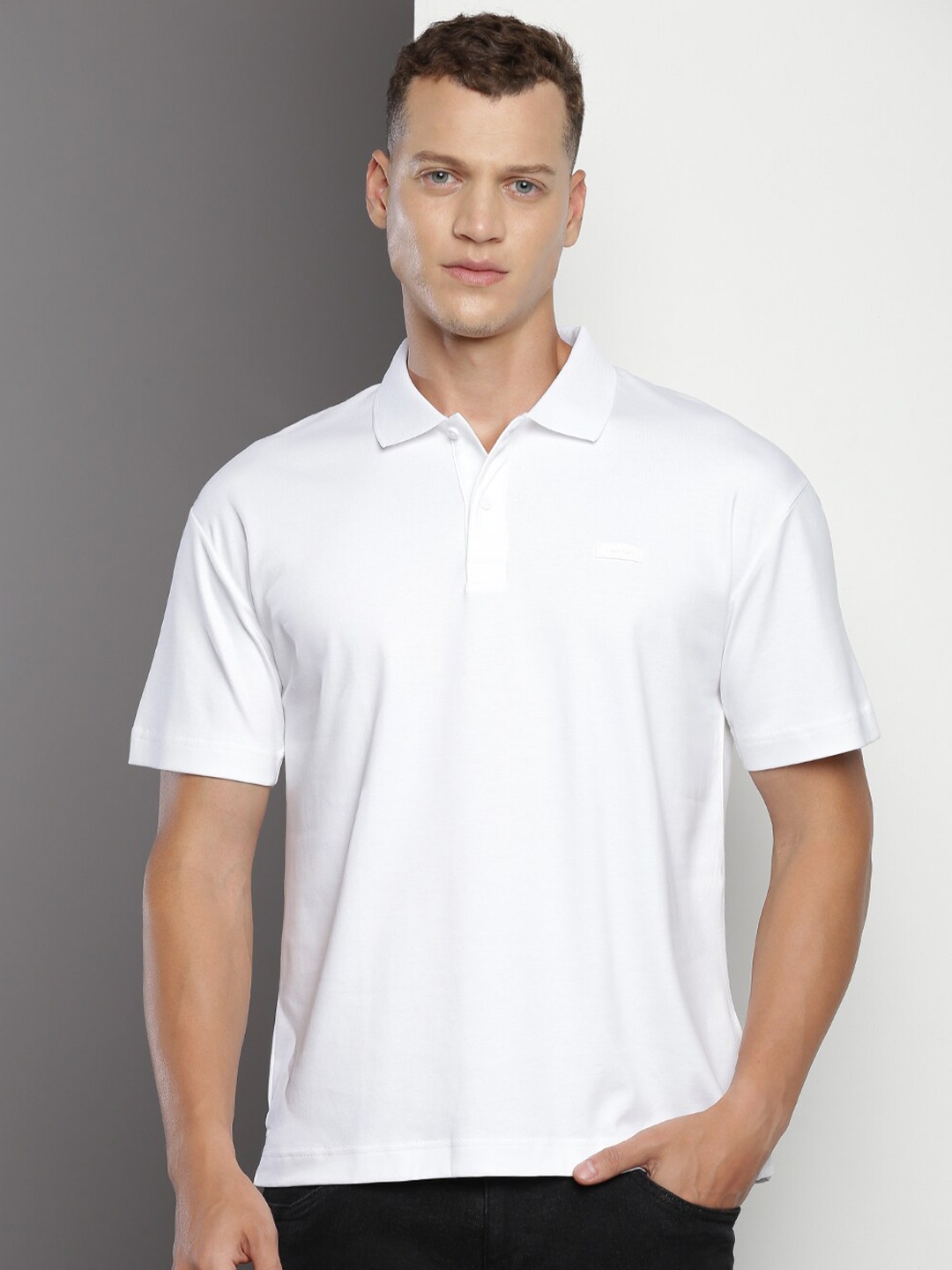 

Calvin Klein Jeans Polo Collar Cotton Relaxed Fit T-shirt, White