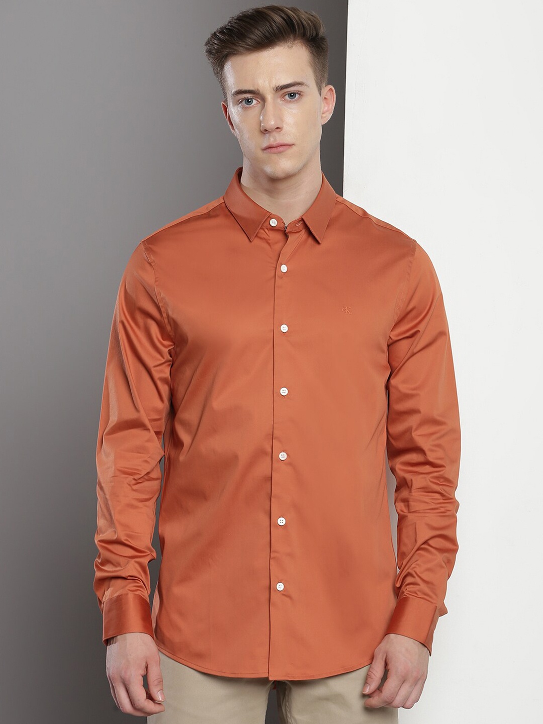 

Calvin Klein Slim Fit Opaque Cotton Casual Shirt, Brown