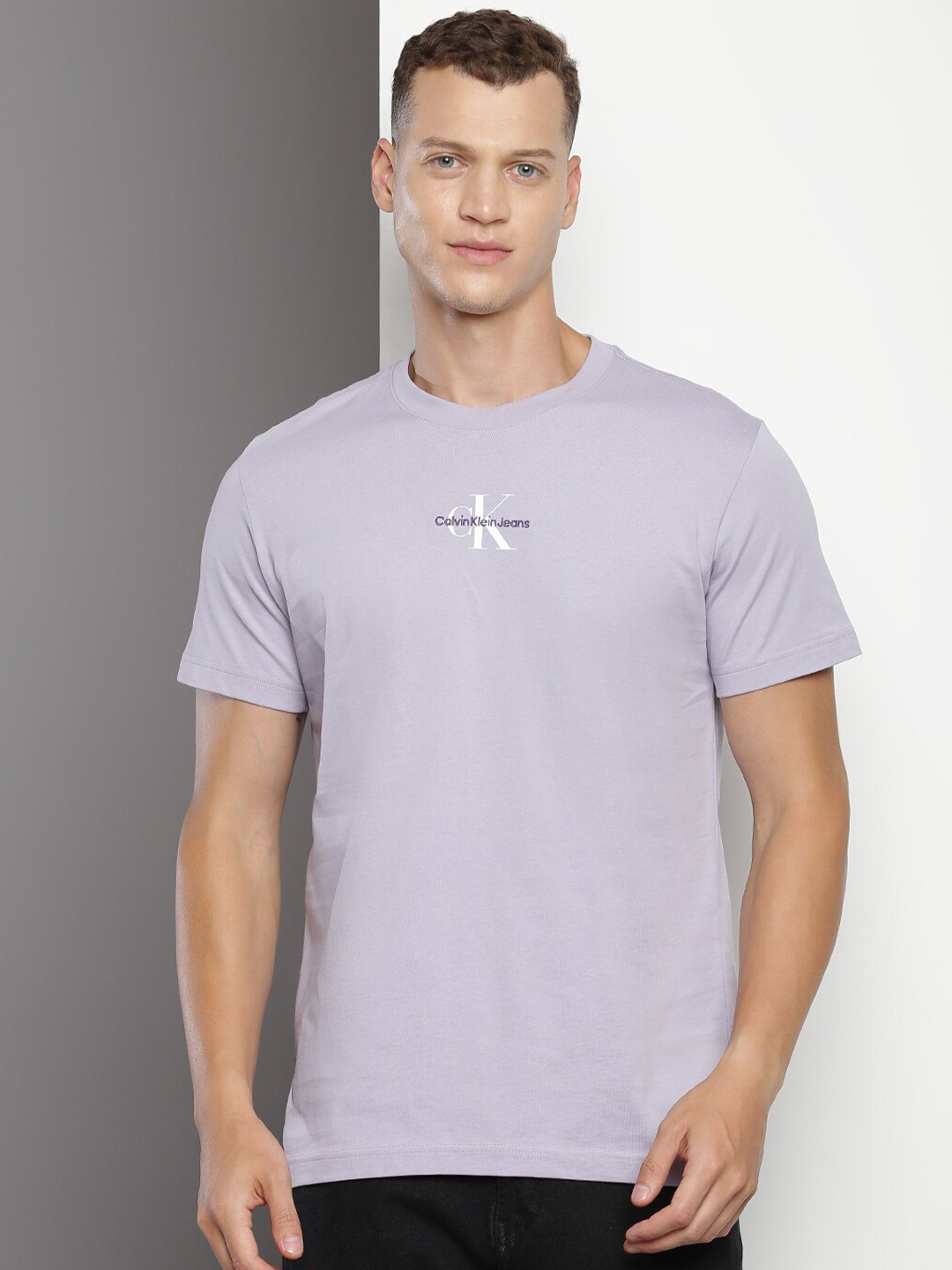 

Calvin Klein Jeans Typography Printed Cotton T-shirt, Purple