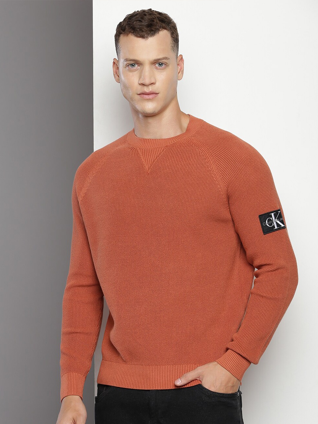 

Calvin Klein Jeans Round Neck Cotton Pullover, Brown