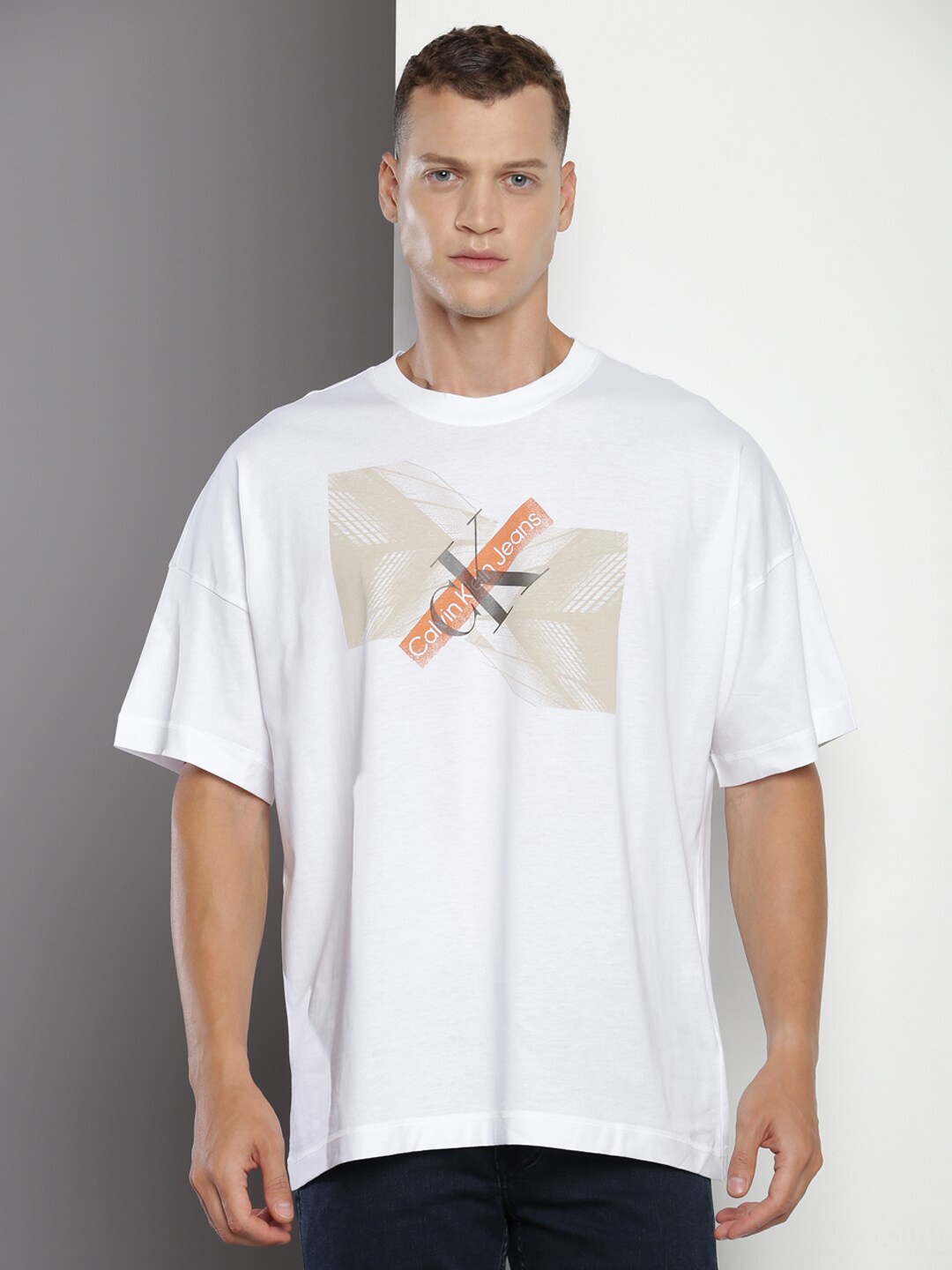 

Calvin Klein Jeans Typography Printed Cotton Oversized T-shirt, White