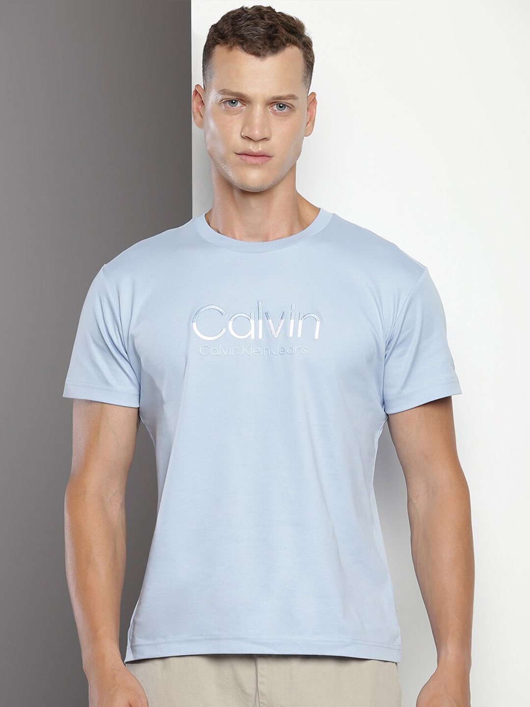 

Calvin Klein Jeans Typography Printed Cotton T-shirt, Blue