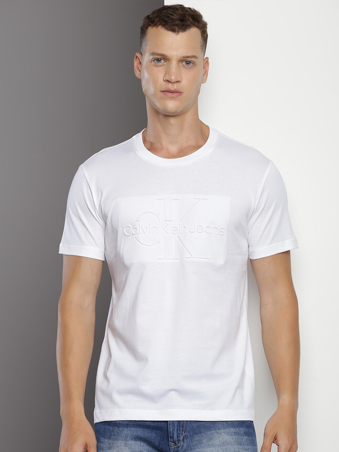 

Calvin Klein Jeans Typography Printed Cotton T-shirt, White